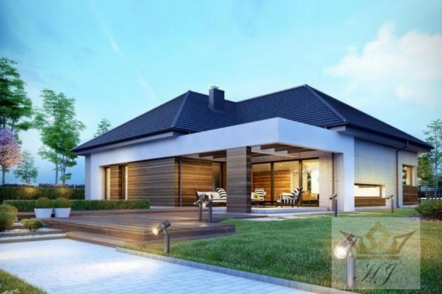 Haus Davos - Garten und Rückwärtige Ansicht mit Terrasse  links_Visualisierung