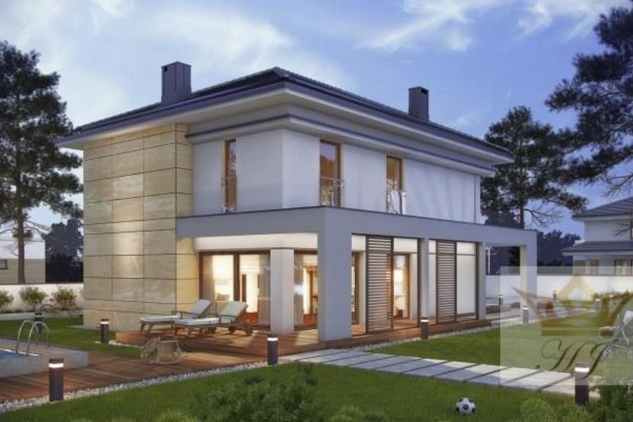 Haus Orlando - Rückwärtige Hausansicht mit Swimmingpool bei Tag_Visualisierung