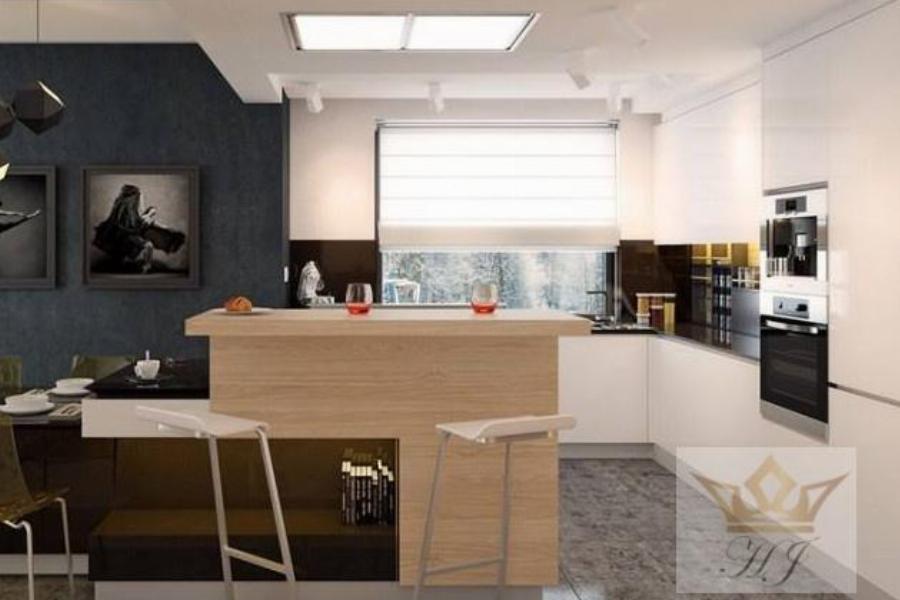 Haus Nizza - Essbereich mit offener Küchenzeile und Anrichte_Visualisierung