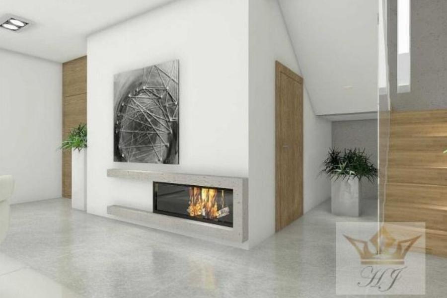 Haus Bern - Offen gehaltener Dielen- und Wohnbereich mit Kamin_Visualisierung