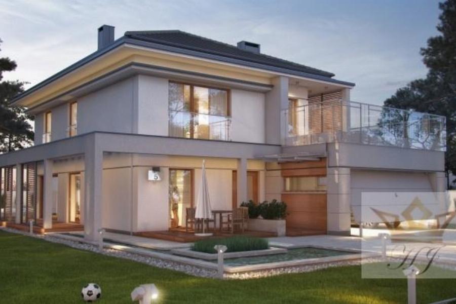 Haus Orlando - Hausansicht von links in klassischer Ausführung mit Walmdach in mediterraner Farbe_Vi