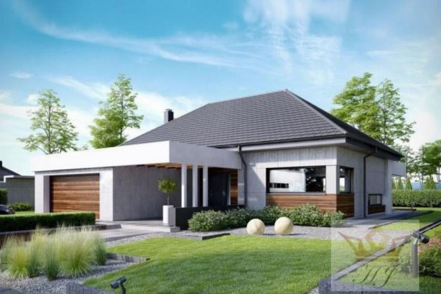 Haus Davos - Hauseingang mit Garage links bei Tag_Visualisierung