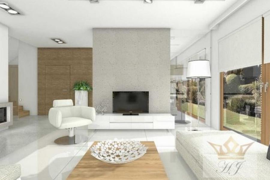 Haus Bern - Offenes Wohnzimmer und Terrasse rechts_Visualisierung