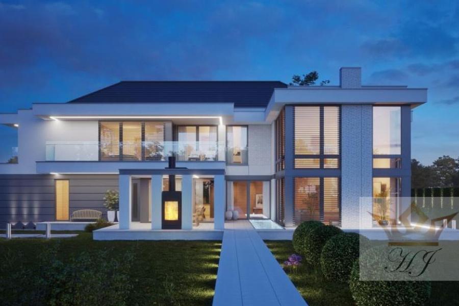 Haus Monaco - Rückwärtige Hausansicht mit Zuwegung am Abend_Visualisierung